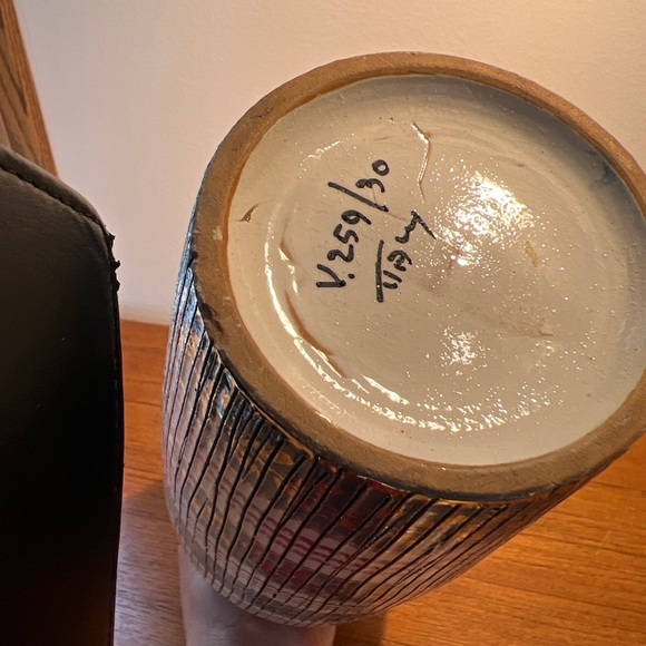 Aldo Londi Bitossi Seta Mid Century Modern Italian Vase Blue White Signed 12” - Picture 3 of 8